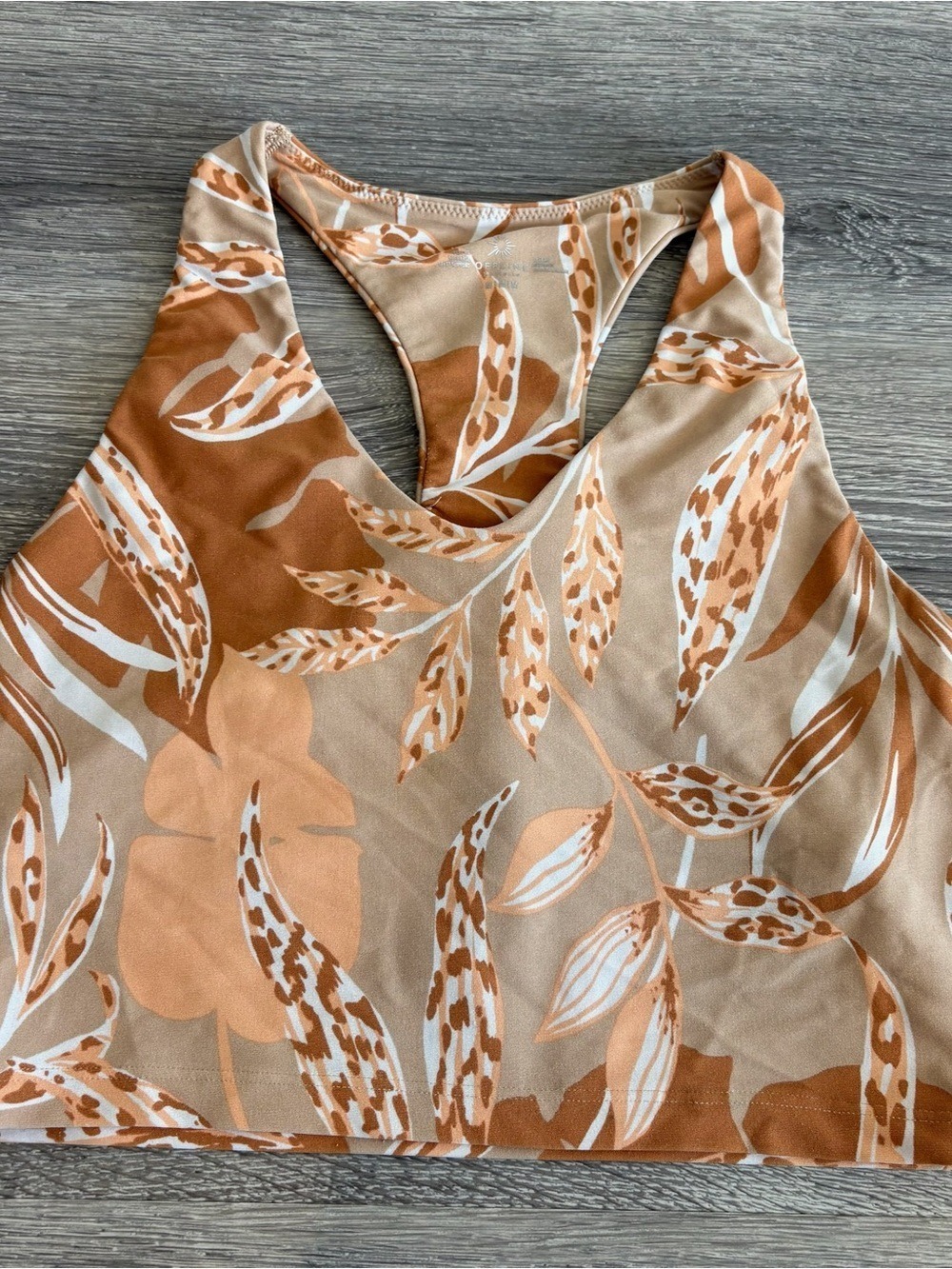 Aerie Real Me Tan and White Botanical Print Racerback Crop Top Sports Bra